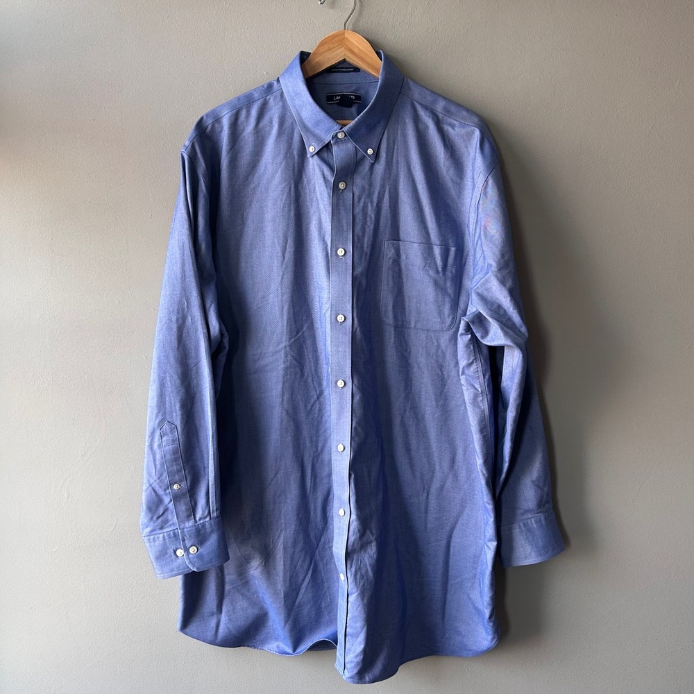 Lands End Mens Supima No Iron Oxford‎ Shirt Blue Traditional Fit 18.5 36T